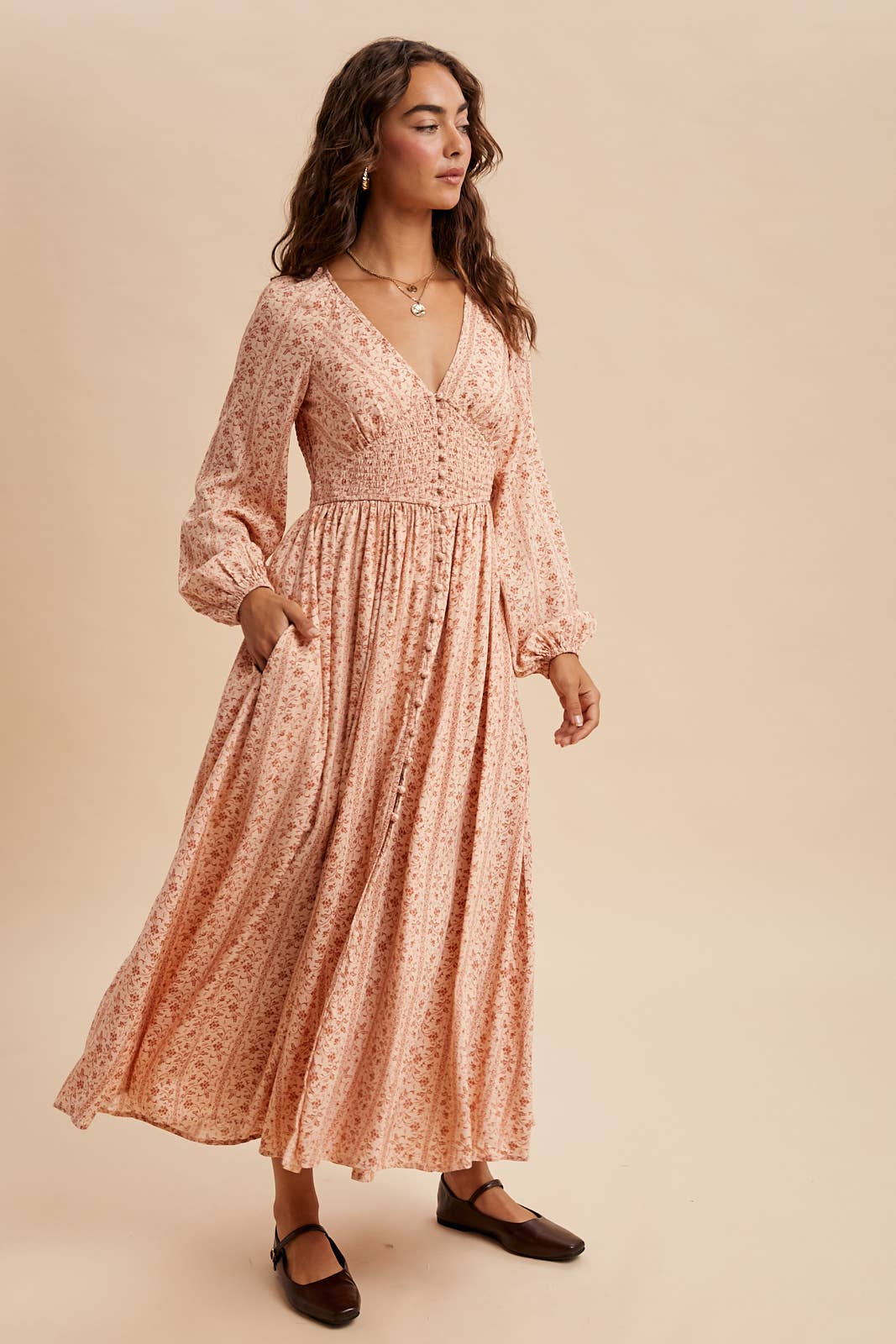 Smocked Button Down Maxi