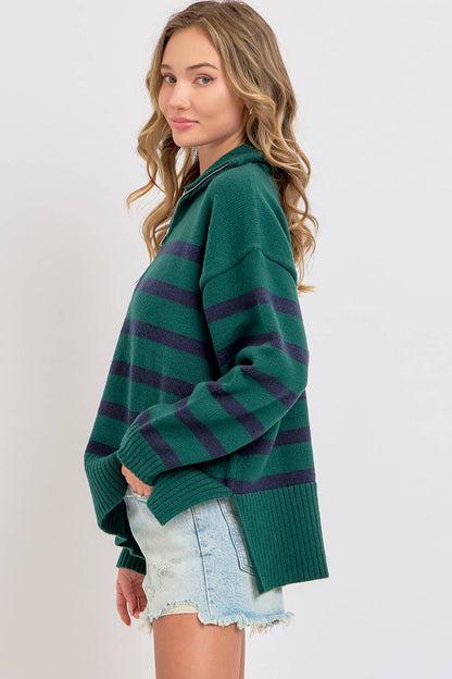 Striped Zip Front Sweater