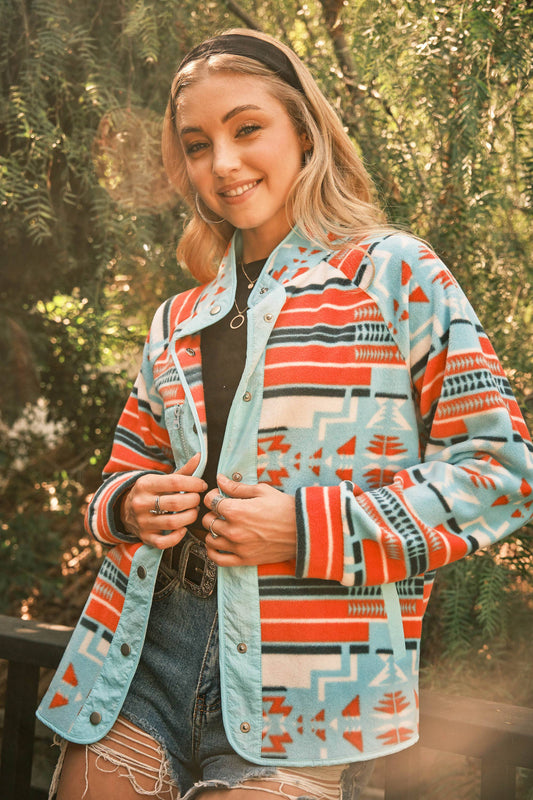 34349J - Cozy Aztec Fleece Print Outdoor Jacket