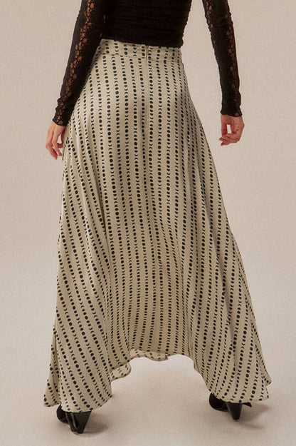 Moon-Print Satin A-Line Maxi Skirt