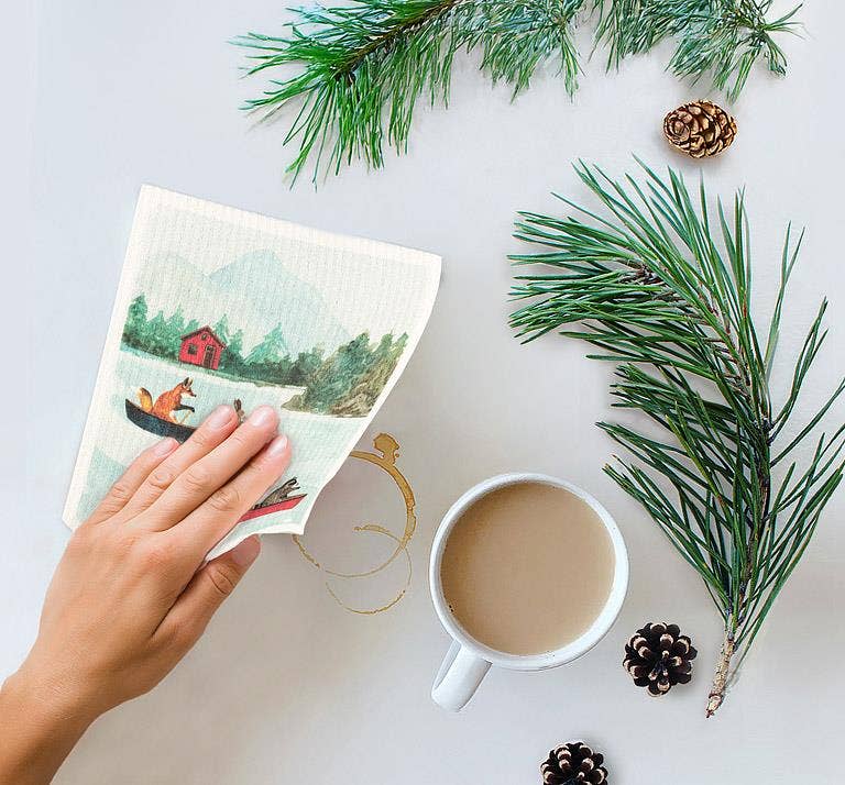 Animals in Canoe Swedish Dishcloth