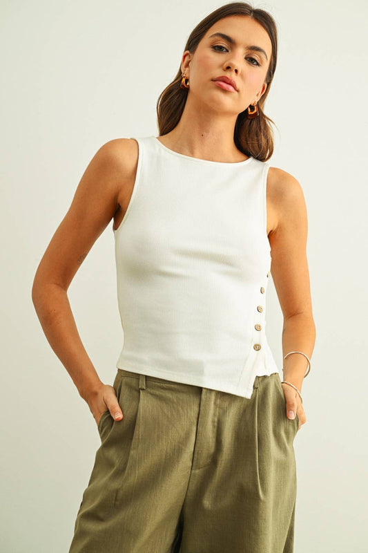 Effortless Ribbed Side Button Top