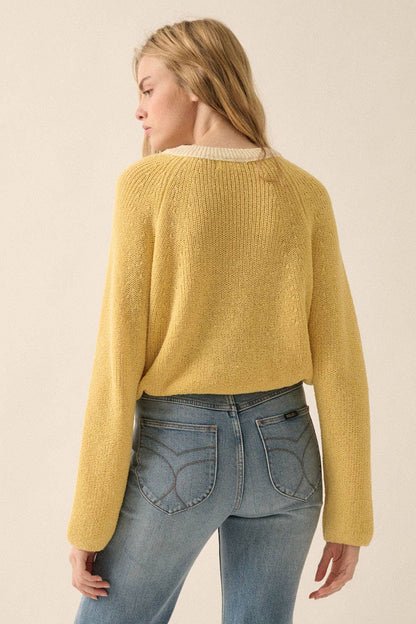 Ribbed Knit Contrast Cardigan Sweater