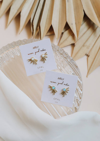 Sun Ray - Fire Opal - Gold Earrings