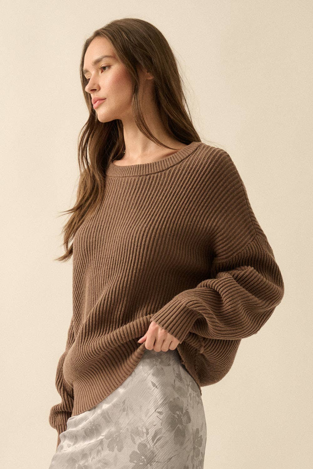 Ribbed Knit Exposed-Seam Sweater