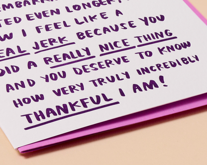 Letterpress Belated Thank You Ramble Card