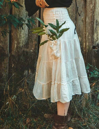 Boho Smocking Pocket Ruched Maxi Skirt