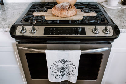 TEA TOWEL with  Charcoal  Bee / Bee Decor / Home Decor