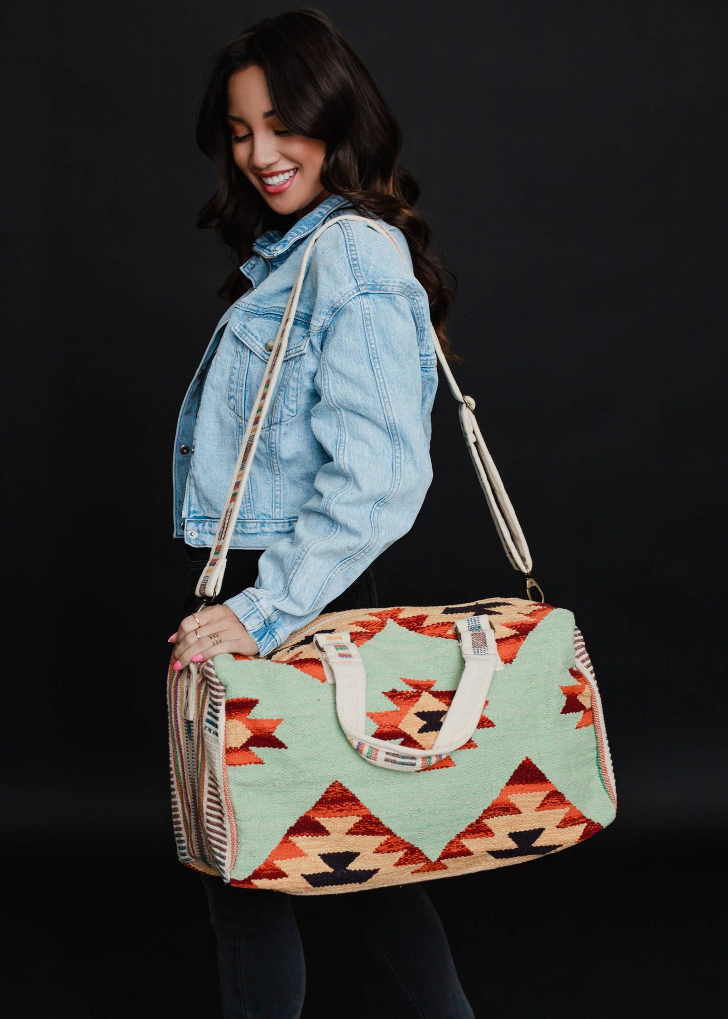 Mint & Multicolored Aztec Duffel