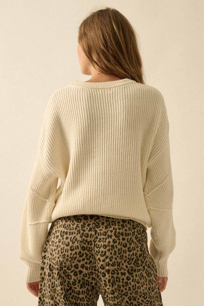 Ribbed Knit Exposed-Seam Sweater