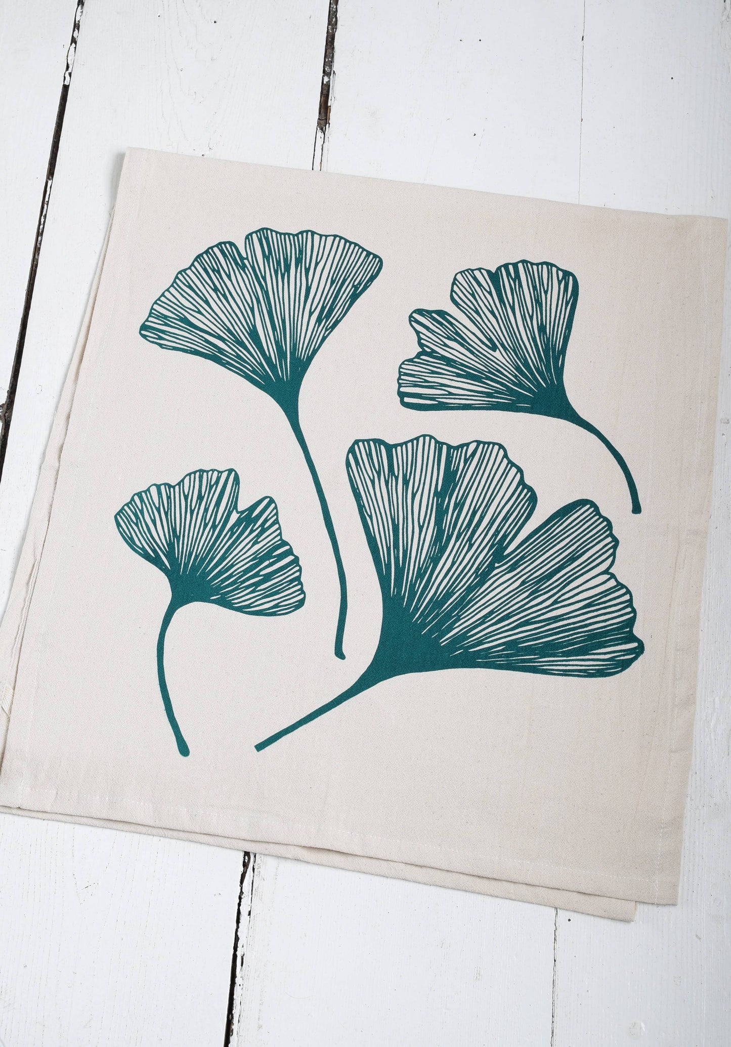 Tea Towel - Organic Cotton - Gingko Leaf in Green - Kitchen