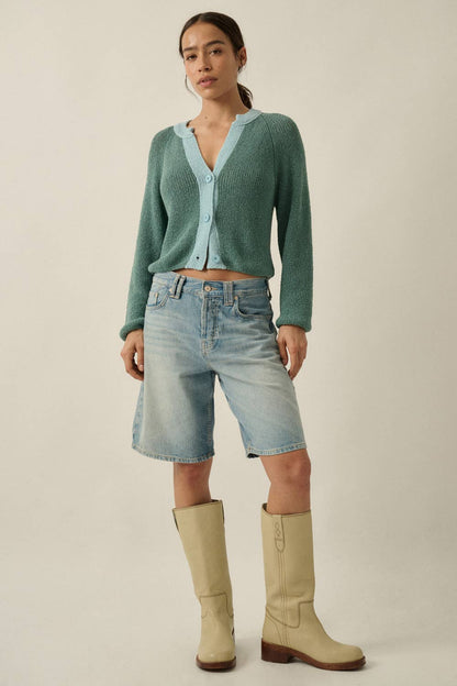 Best Selling Ribbed Knit Contrast Cardi