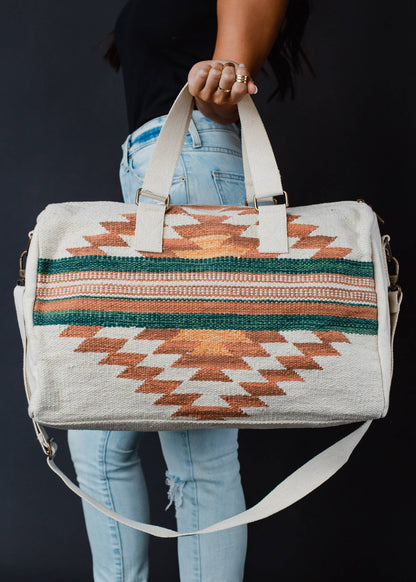 Cream, Rust & Green Aztec Duffel