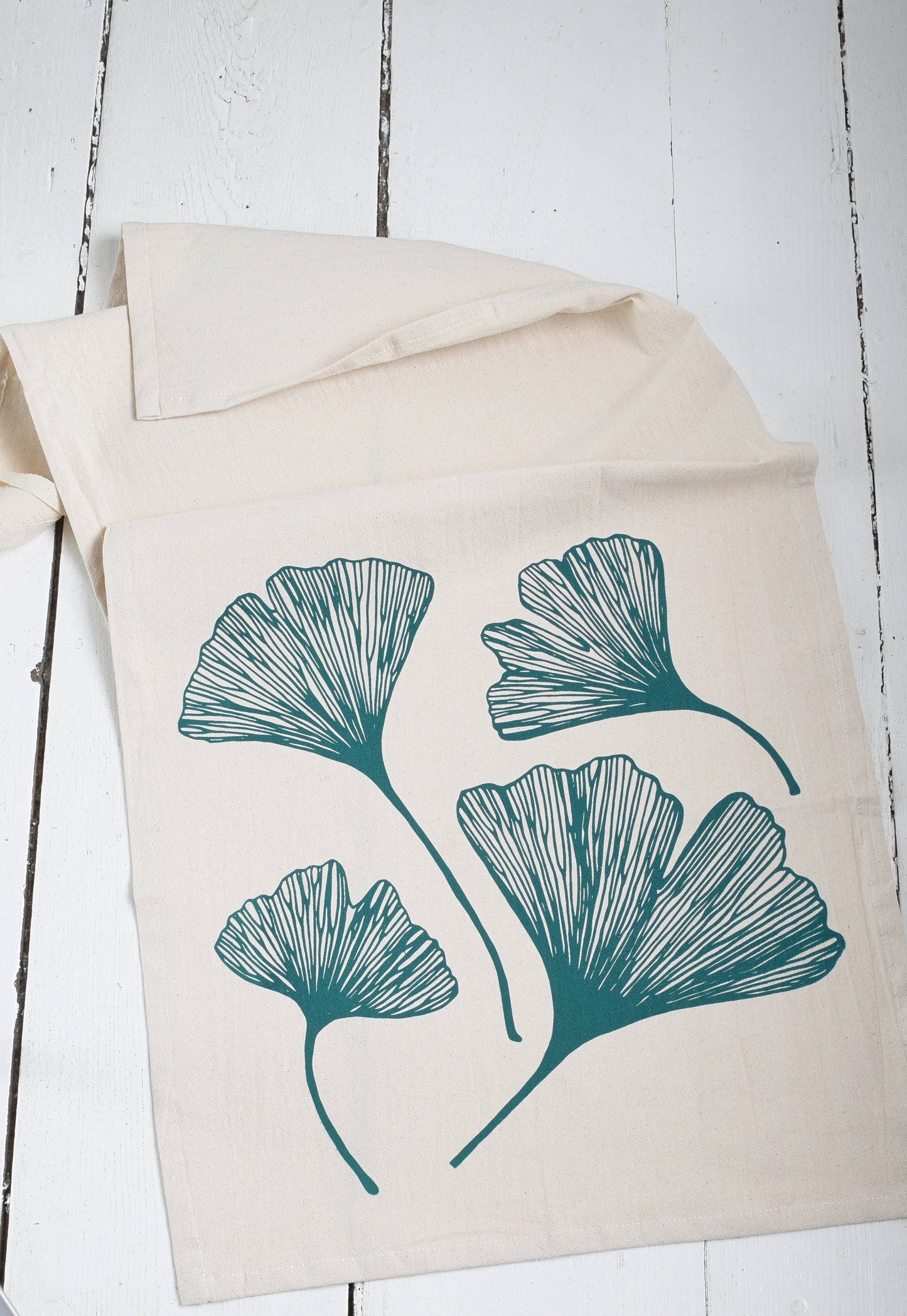 Tea Towel - Organic Cotton - Gingko Leaf in Green - Kitchen