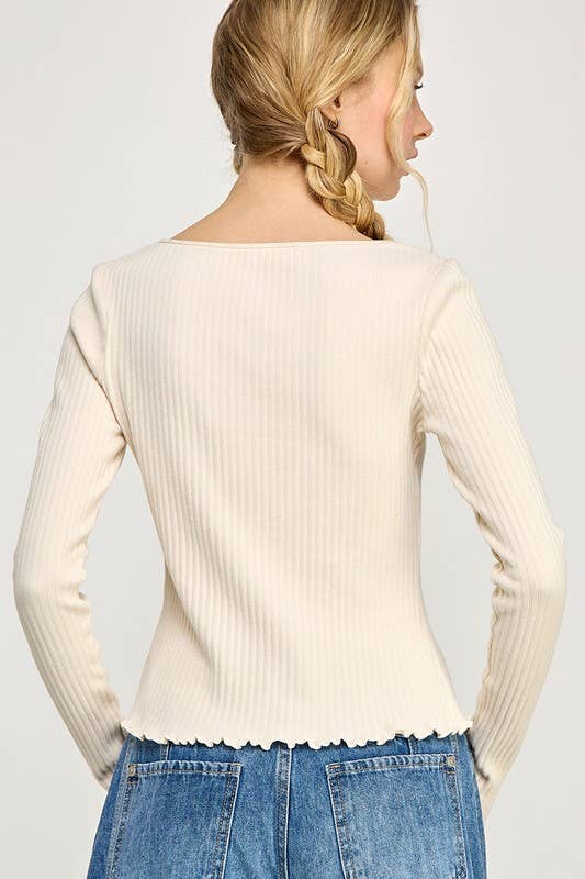 Ribbed Stretch Long Sleeve Button Up