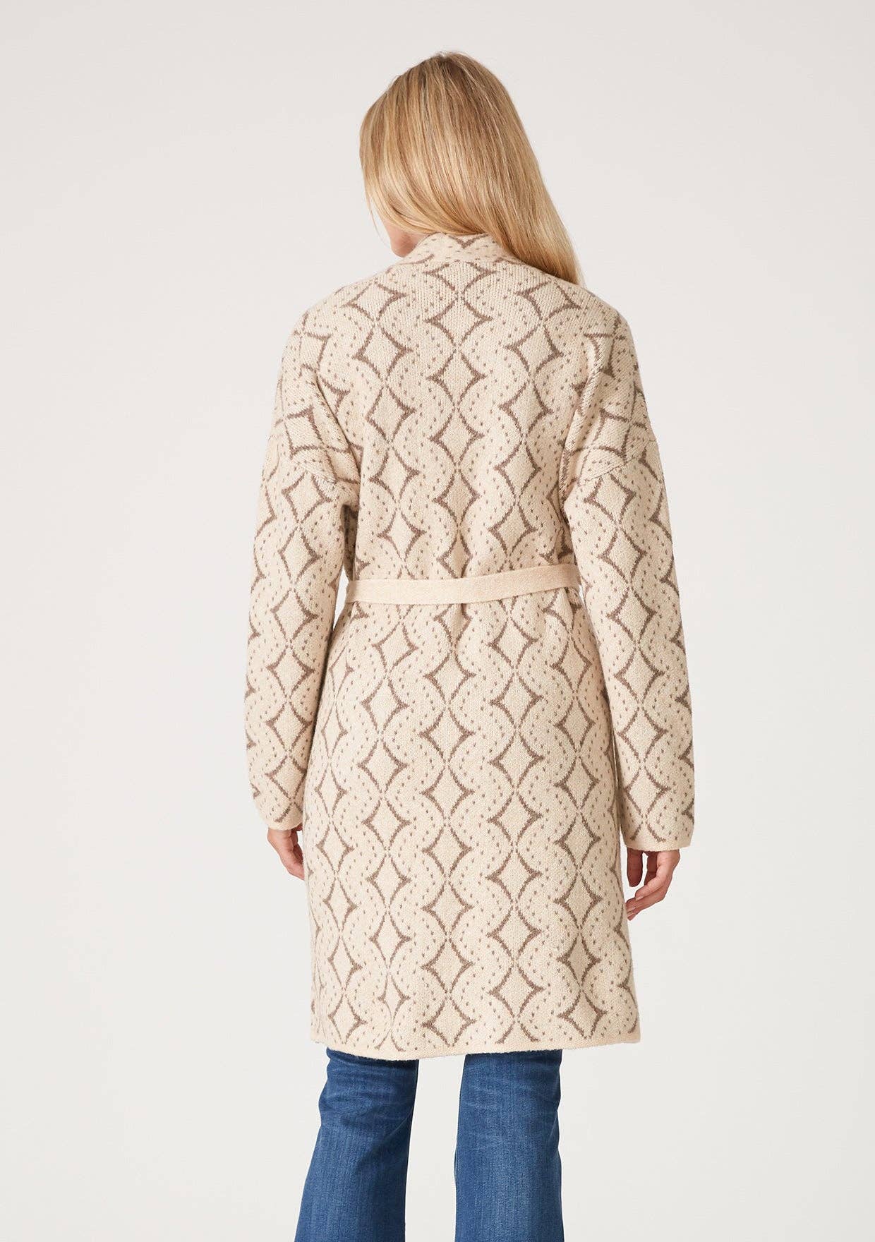 Western Diamond Jacquard Belted Cardigan