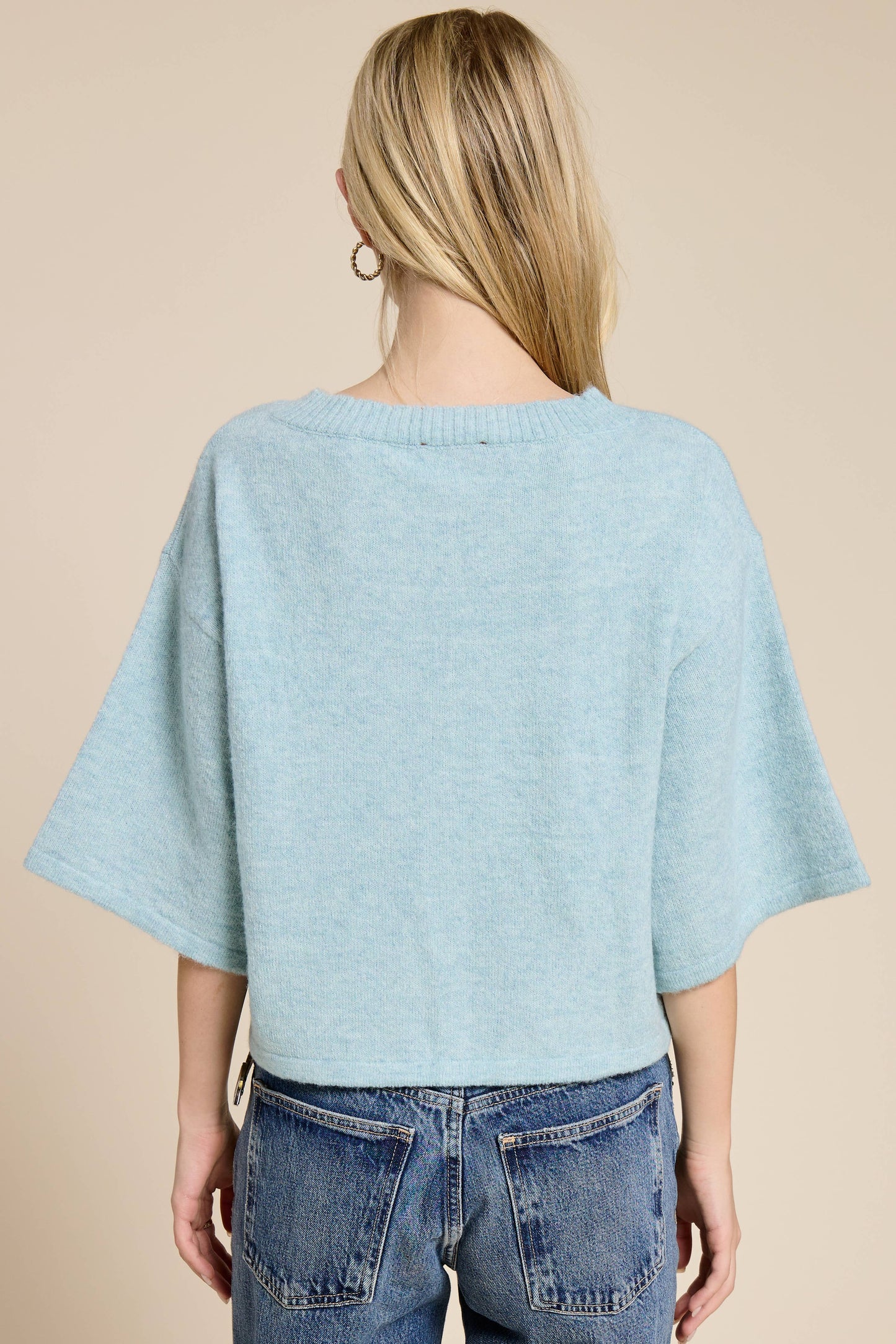 Wide Sleeve Button Front Knit Cardi