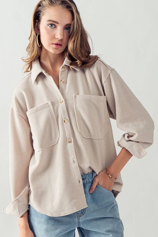 Soft and Stretchy Cord Button Up