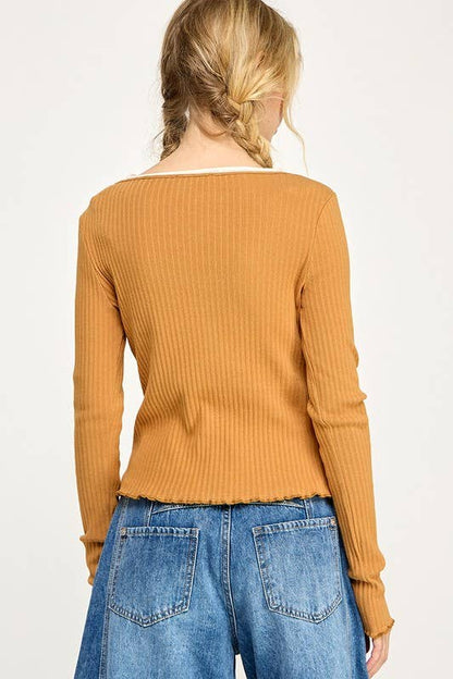 Ribbed Stretch Long Sleeve Button Up