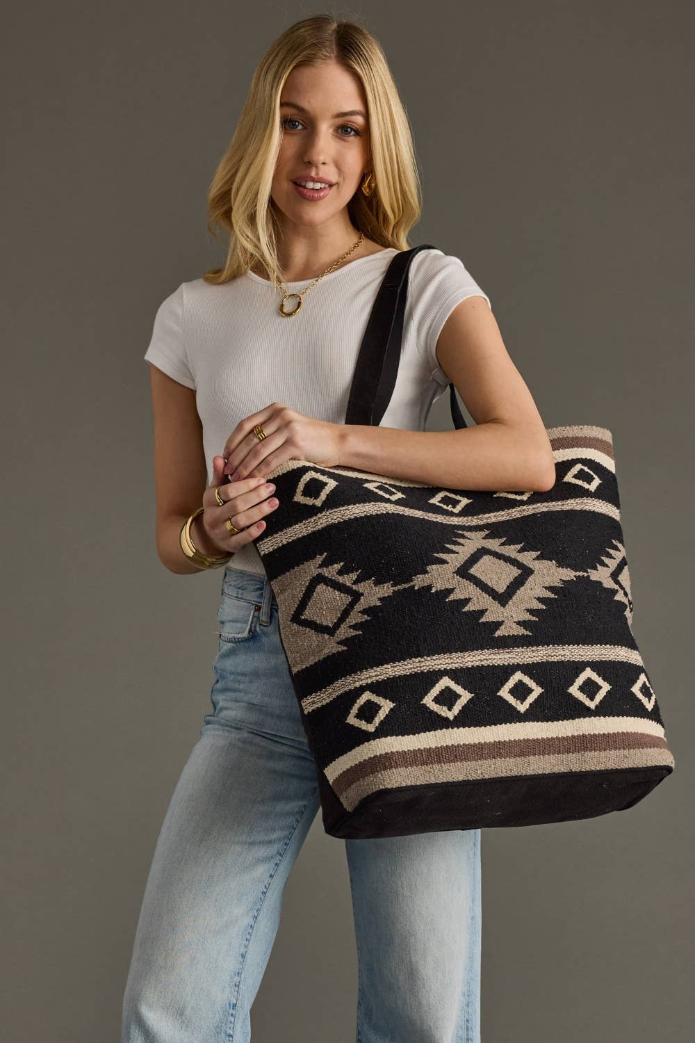 Black, Taupe & Cream Aztec Tote