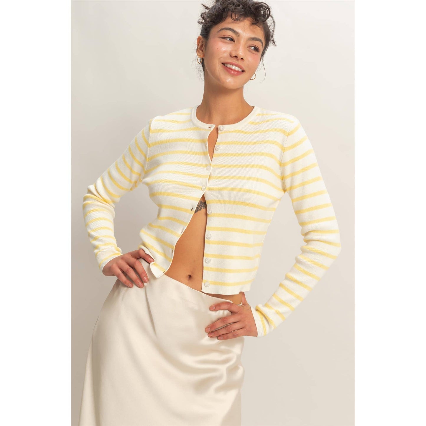 Striped Button-Up Cardigan
