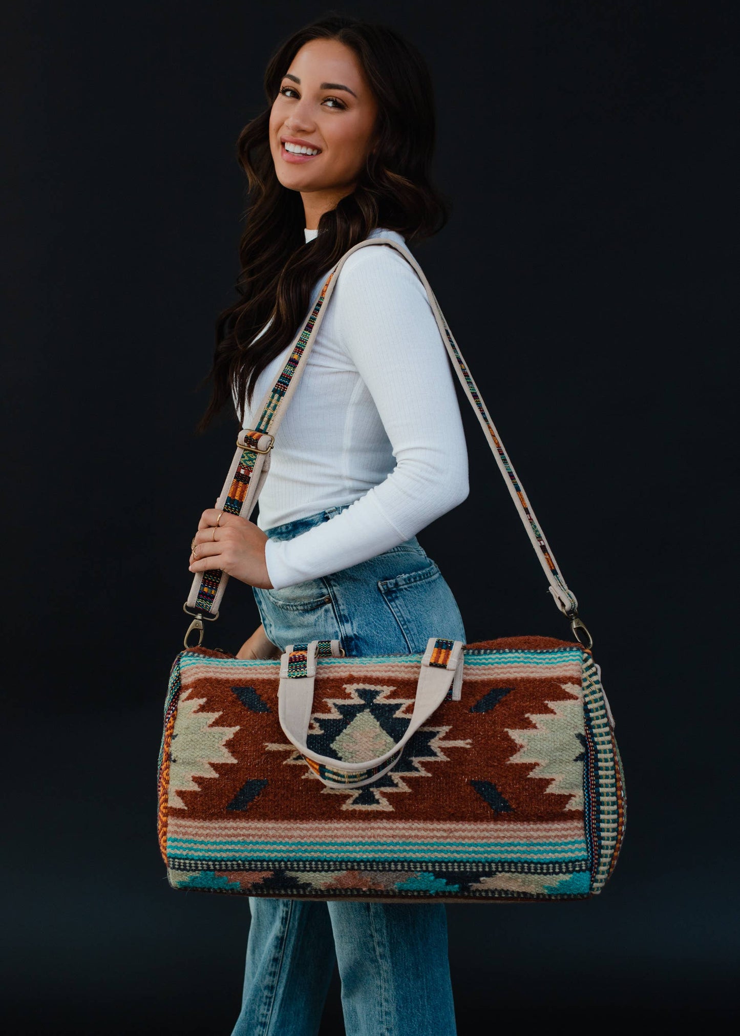 Rust, Green & Cream Aztec Duffel