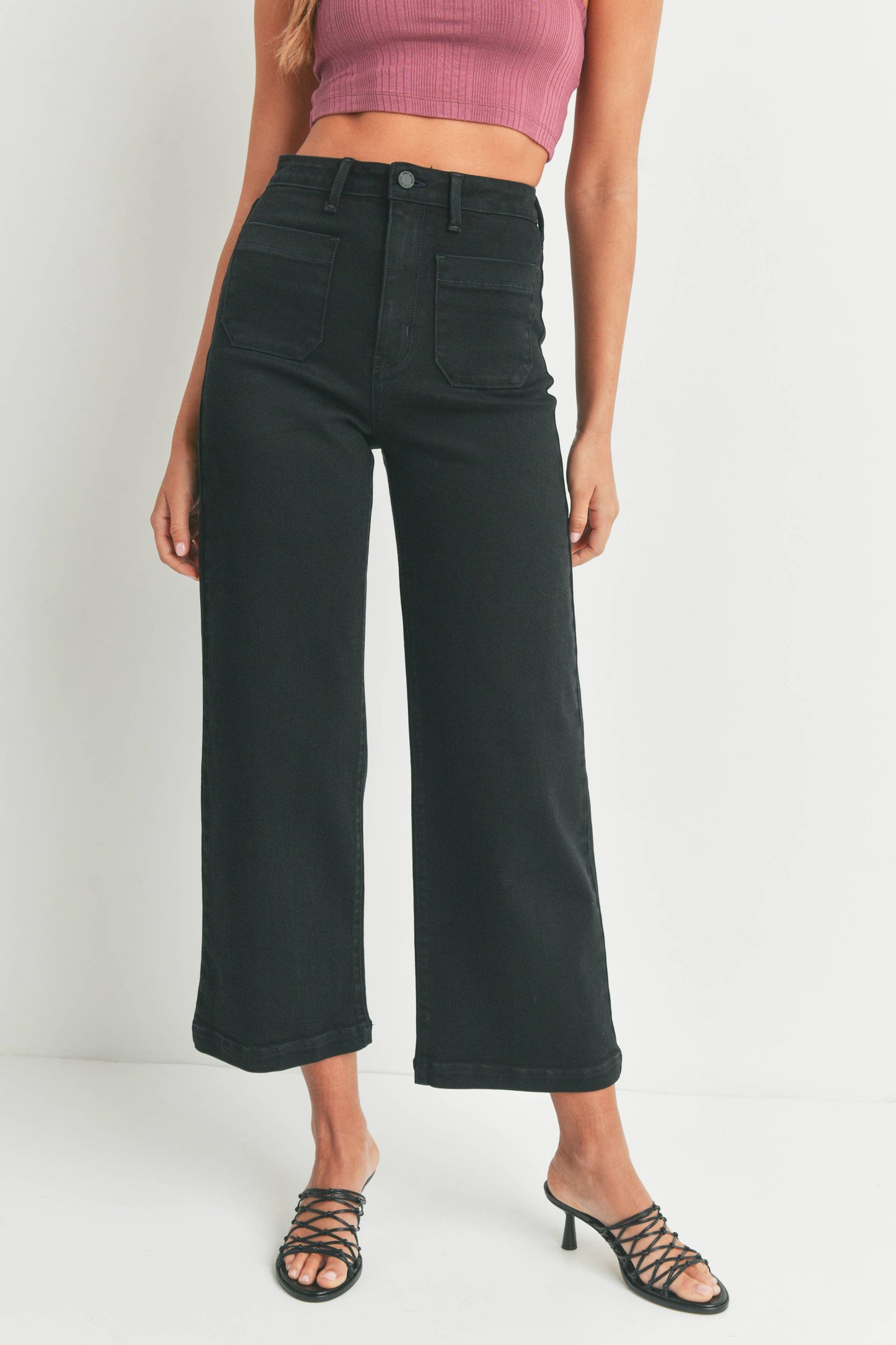 Patch Pocket Wide Leg Jeans