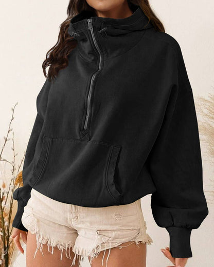 Quarter Zip Collar Pocket Hoodie