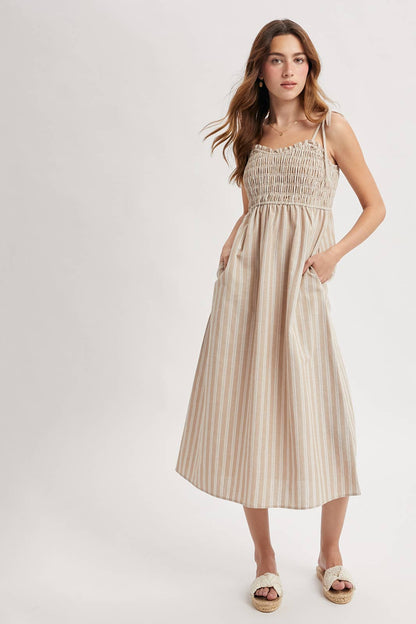 Taylor Perfect Striped Linen Midi Dress