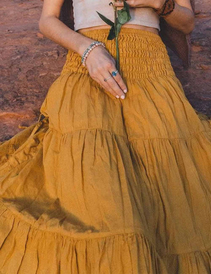 Boho Smocking Pocket Ruched Maxi Skirt