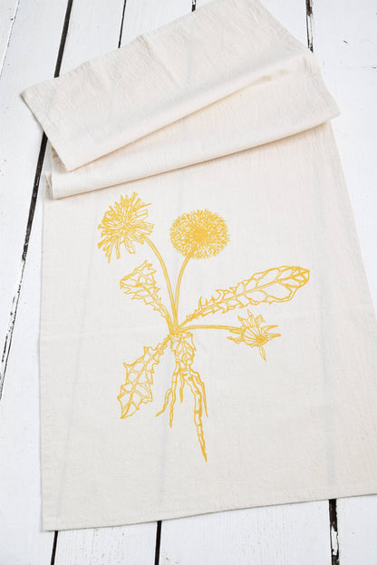 Dandelion Tea Towel - Mustard Yellow - Kitchen Decor - Gifts