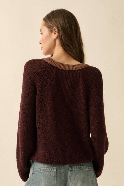 Ribbed Knit Contrast Cardigan Sweater