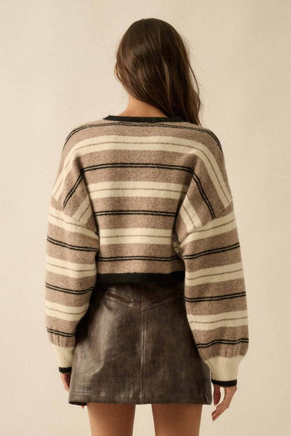 Striped Knit Dolman-Sleeve Loose-Fit Sweater