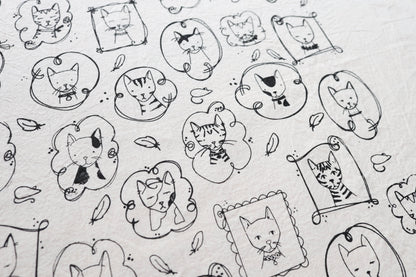 Cat Kitchen Towel, Handprinted Tea Towel, Cats