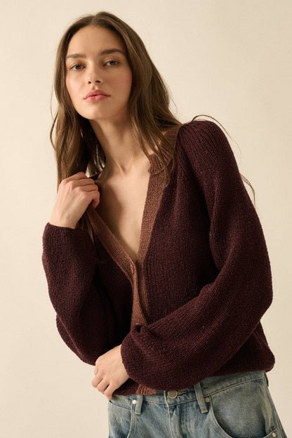 Ribbed Knit Contrast Cardigan Sweater