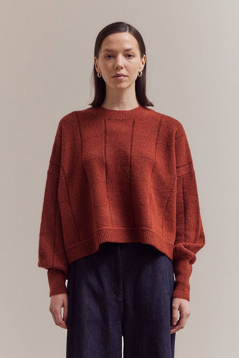 Textured Grid Knit Sweater