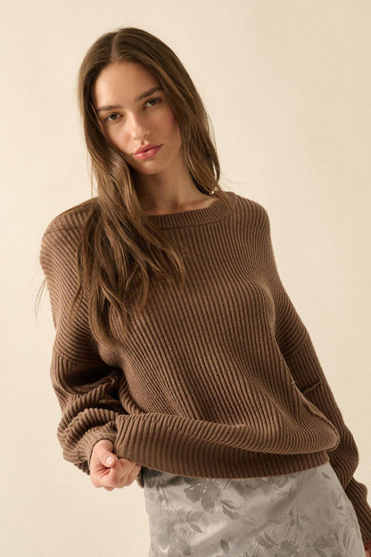 Ribbed Knit Exposed-Seam Sweater