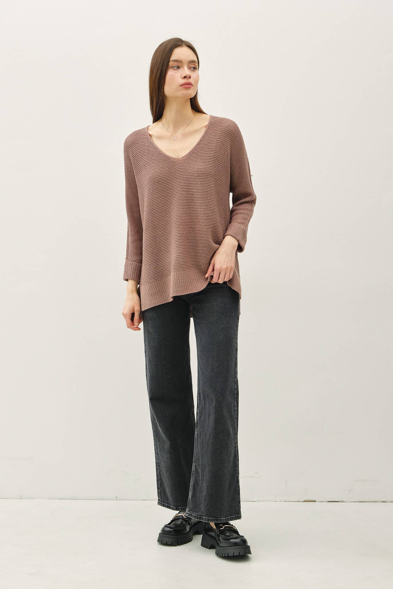 V Neck Dolman Sleeve Sweater