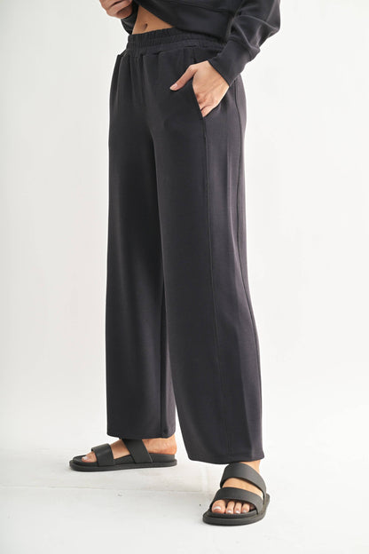 Luxe Sand Wash Rib Wide-Leg Pants