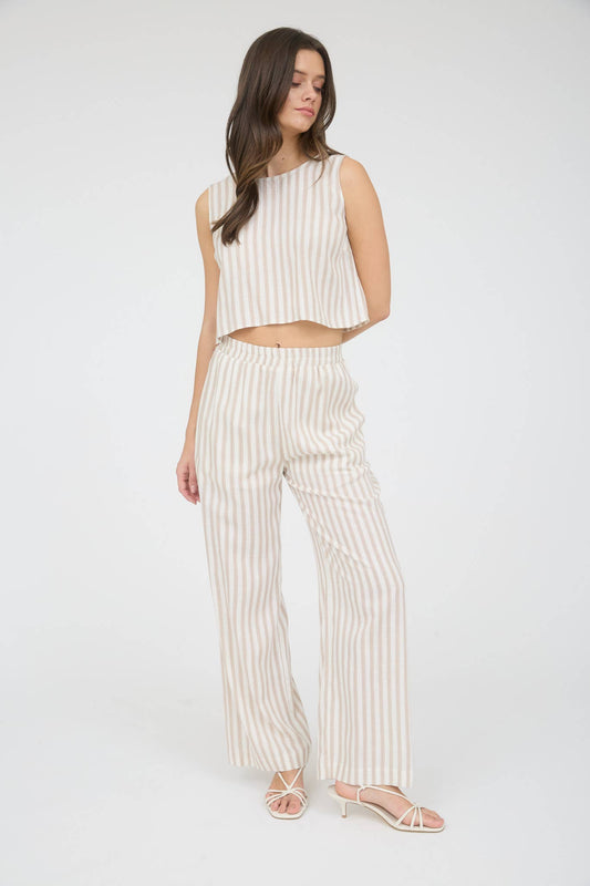 STRIPE LINEN WIDE LEG PANTS