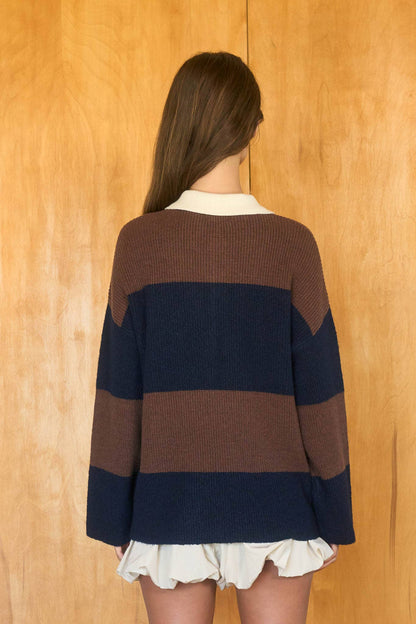 Contrast Collar Polo Sweater