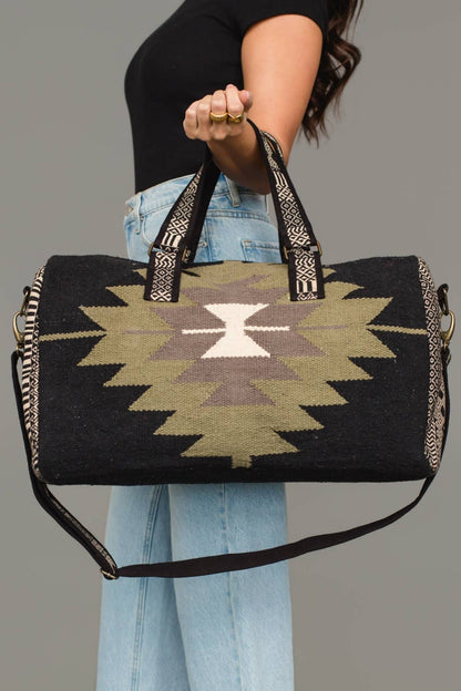 Black, Olive, Gray & Cream Western Duffel