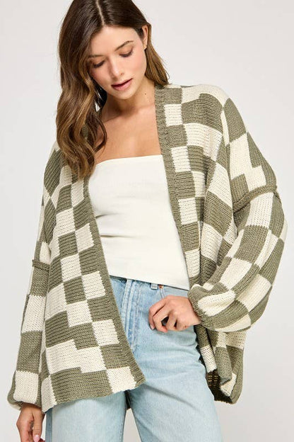 Checkered Drop Shoulder Cardi