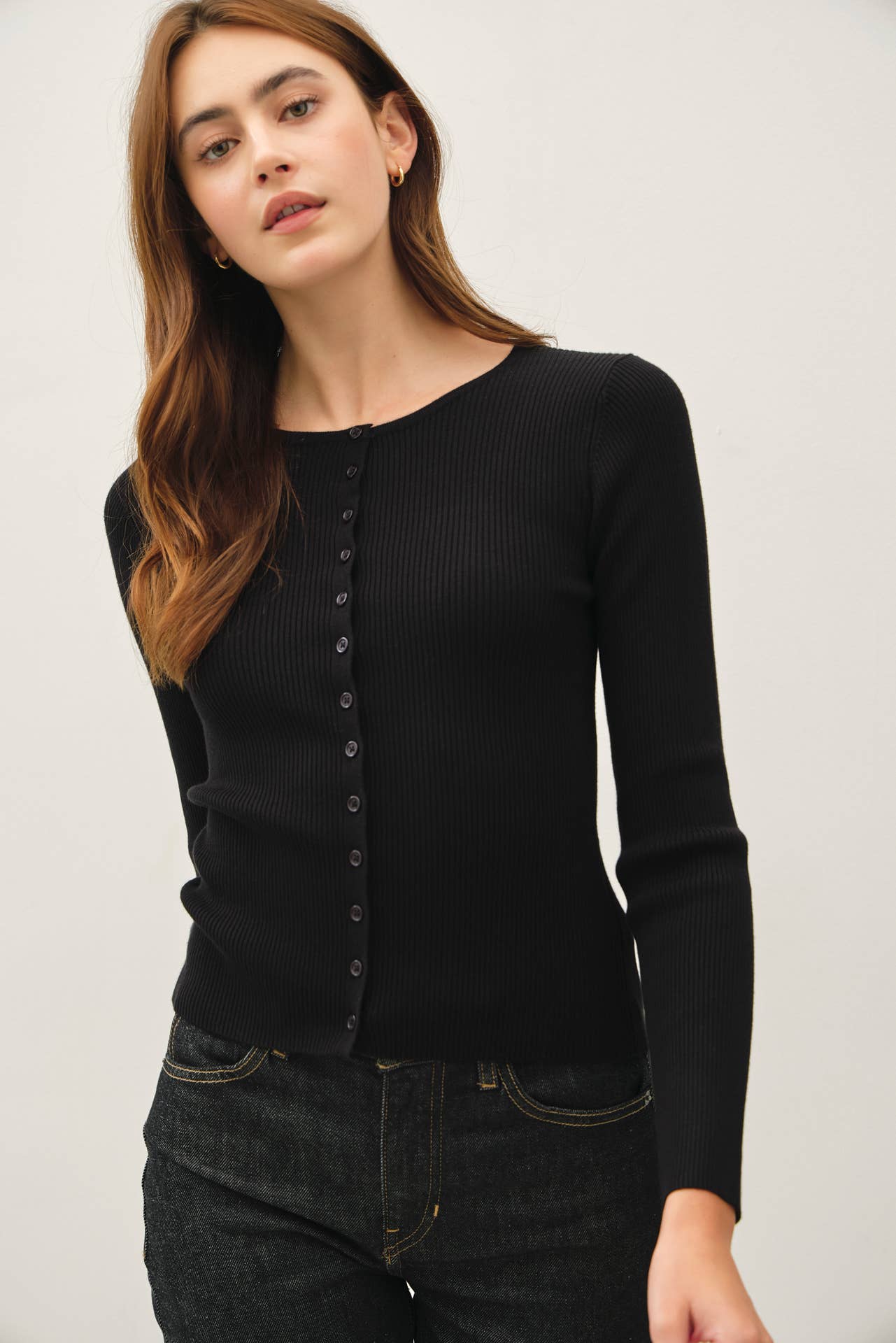 Essential Ribbed Button Up Top