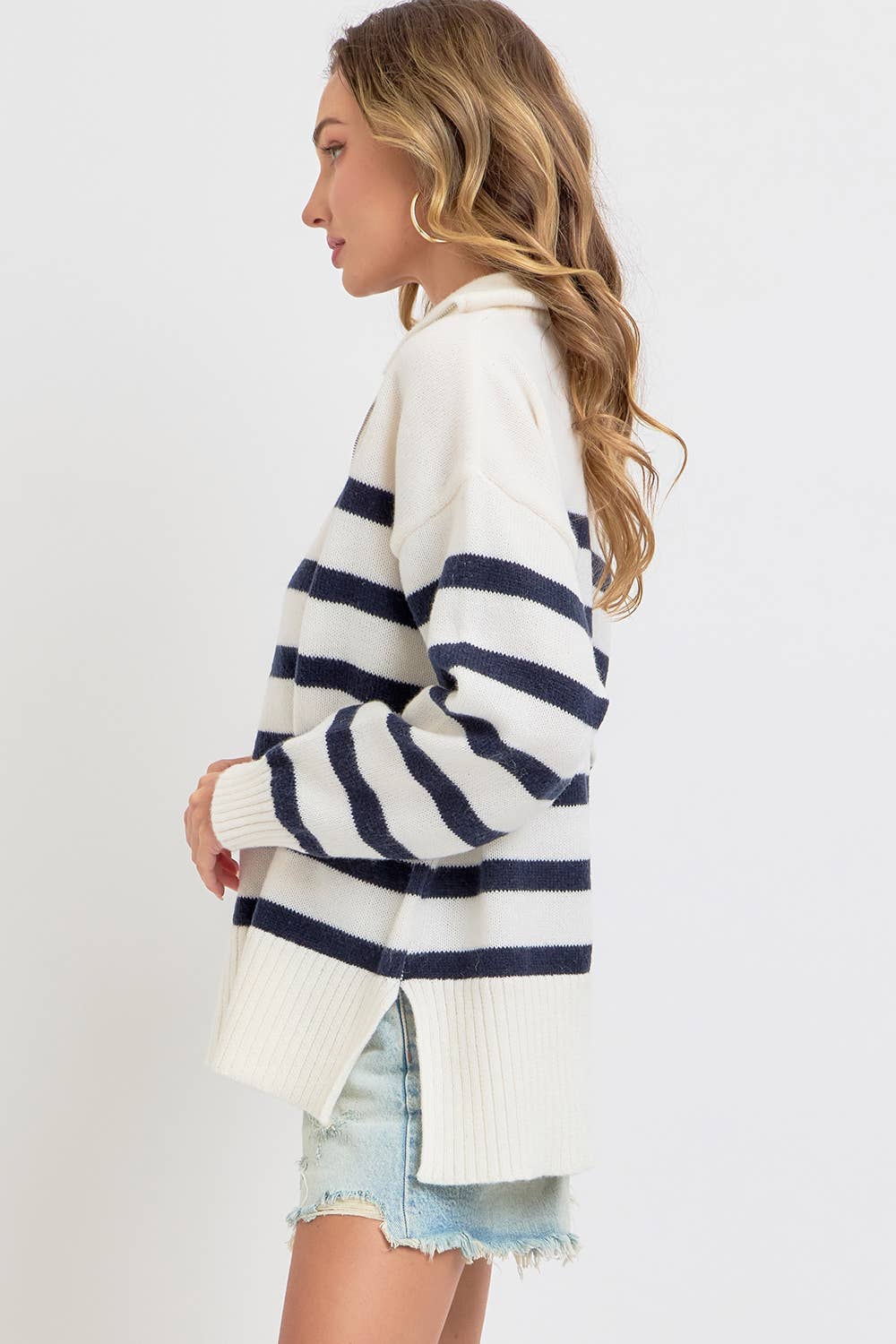 Striped Zip Front Sweater