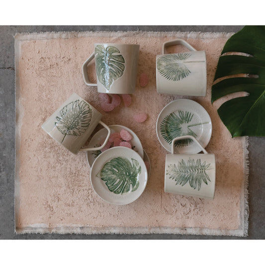 Stoneware Plate with Debossed Leaf