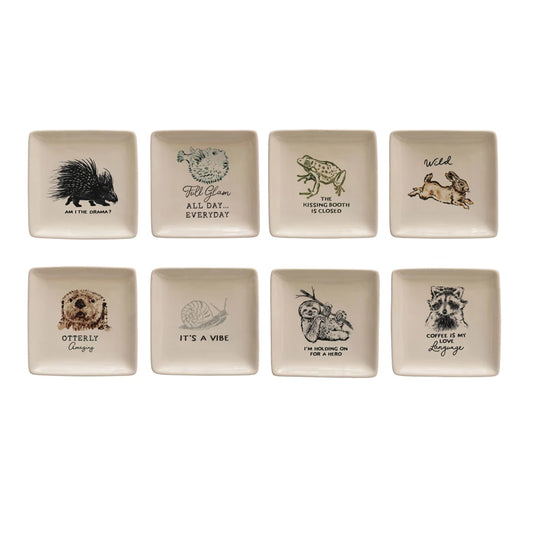 Stoneware Dish with Animal and Sayings