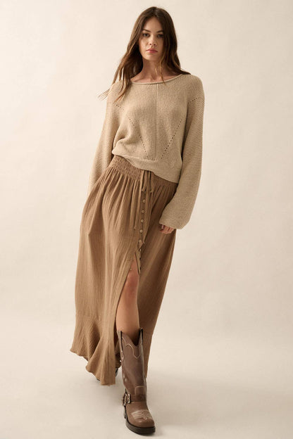 Simple Rib-Knit Dolman-Sleeve Sweater