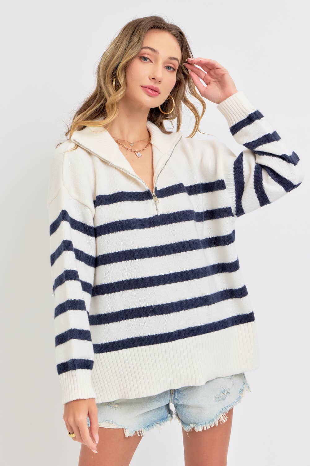 Striped Zip Front Sweater