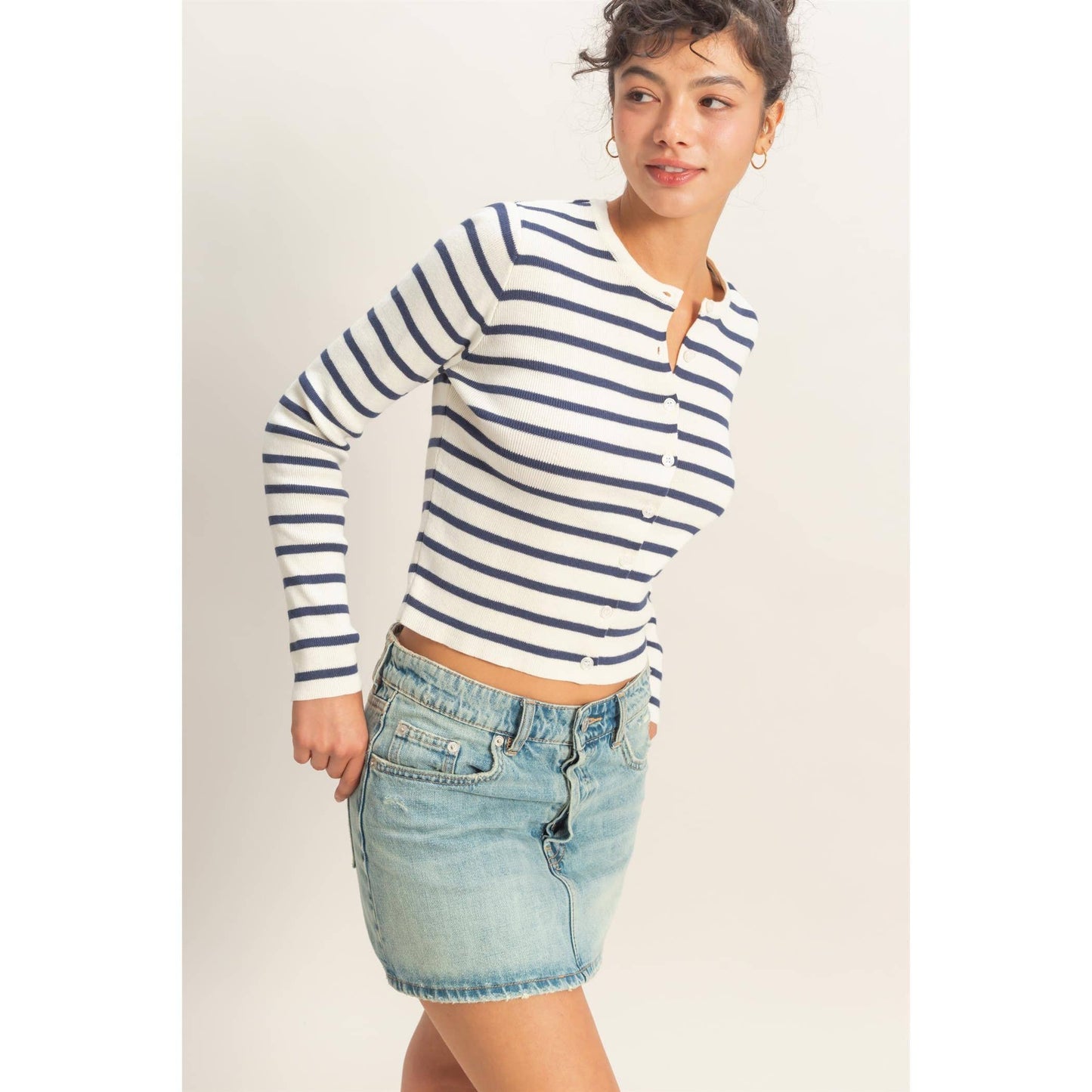 Striped Button-Up Cardigan